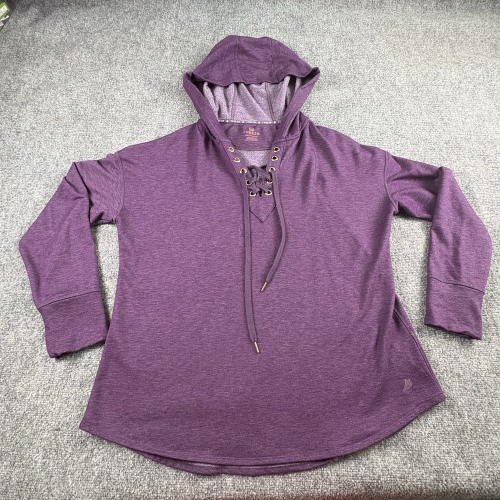 Free2B Hoodie‎ Women's XXL Purple Lace Up Sweatshirt Athleisure Boho Cozy